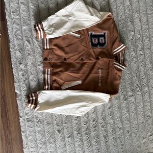 Brown and White Varsity Jacket
